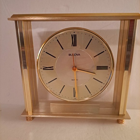 Bulova Accents Bulova Desk Mantle Clock Grand Prix Executive Brass Analog Quartz Japan B70